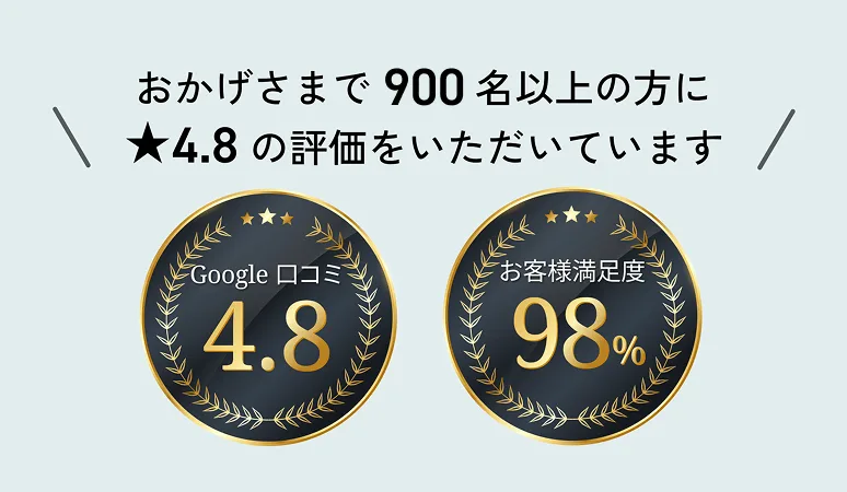 900名以上に4.8の評価をいただいています